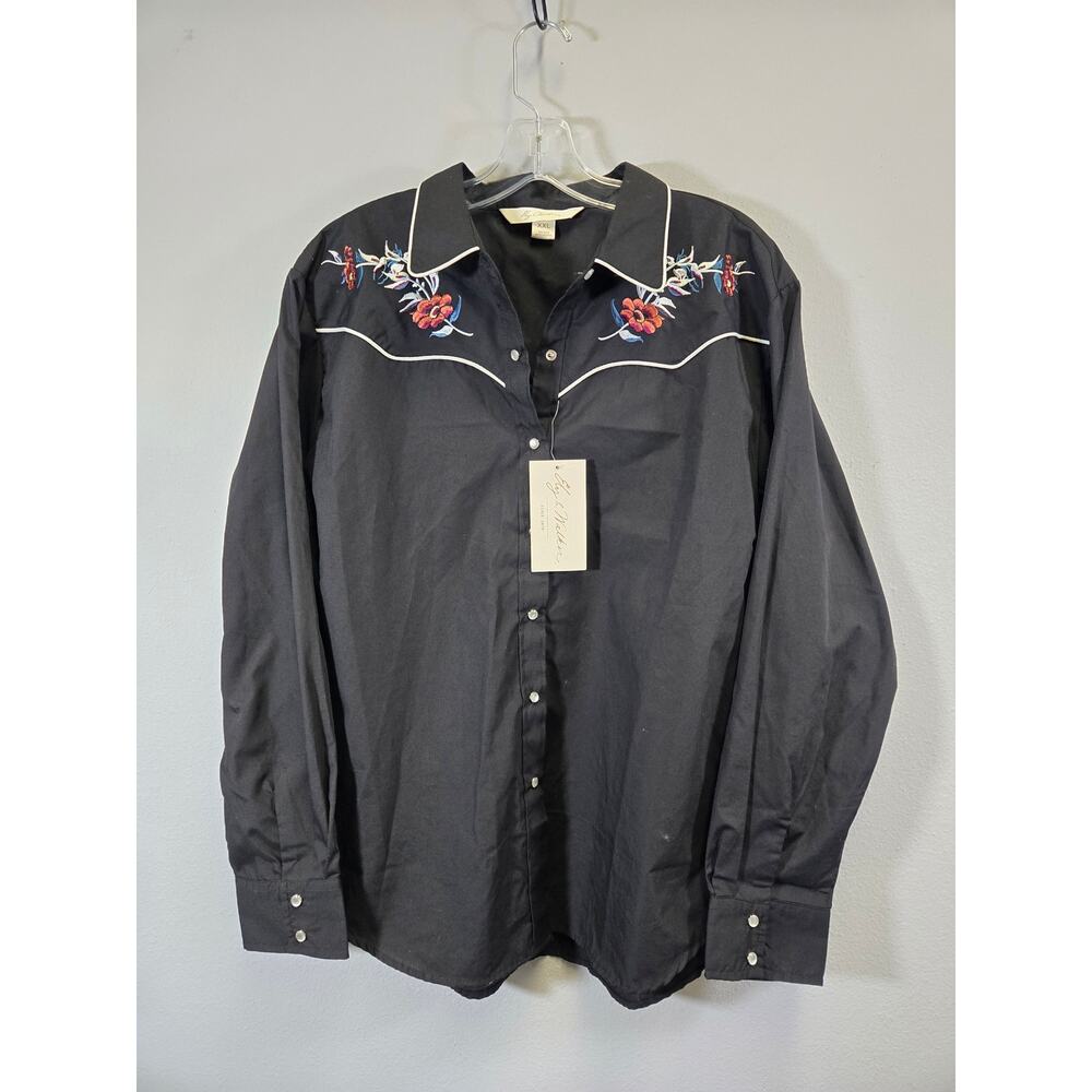 Ely & Walker Western Floral Embroidered Black Snap Front Shirt Size XXL NWT